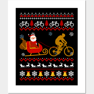 Mens Santa Sleigh Bike Sledding Christmas Cycling Posters and Art